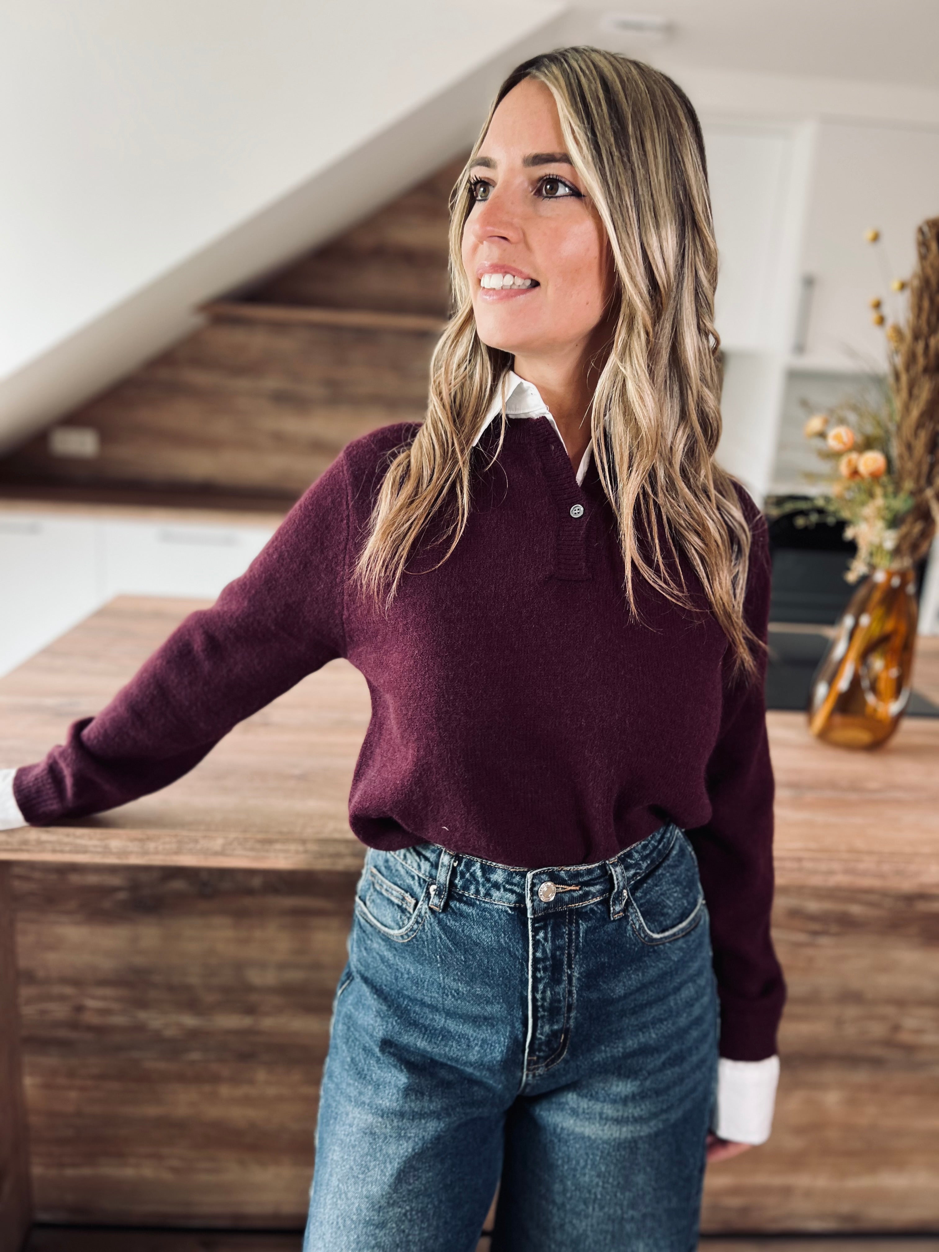Notre pull | chemise JULIAN bordeaux