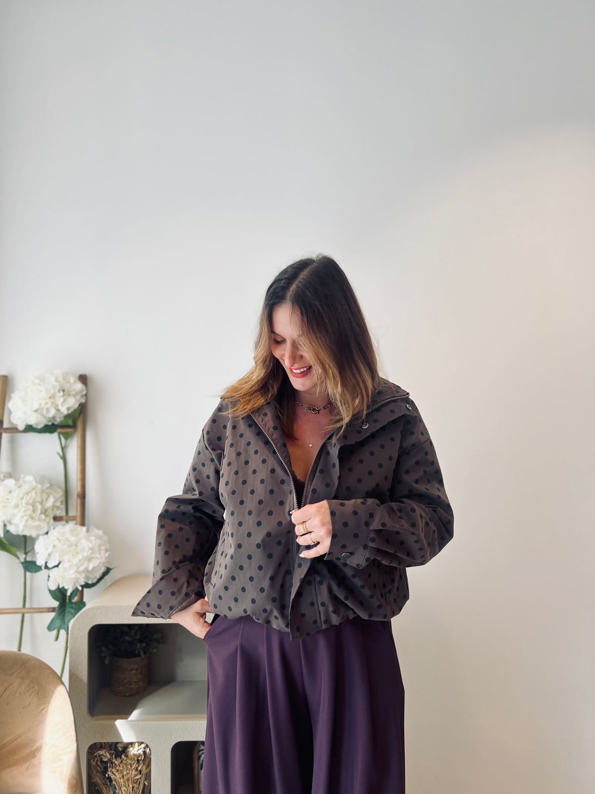 LA VESTE MI-SAISON À POIS