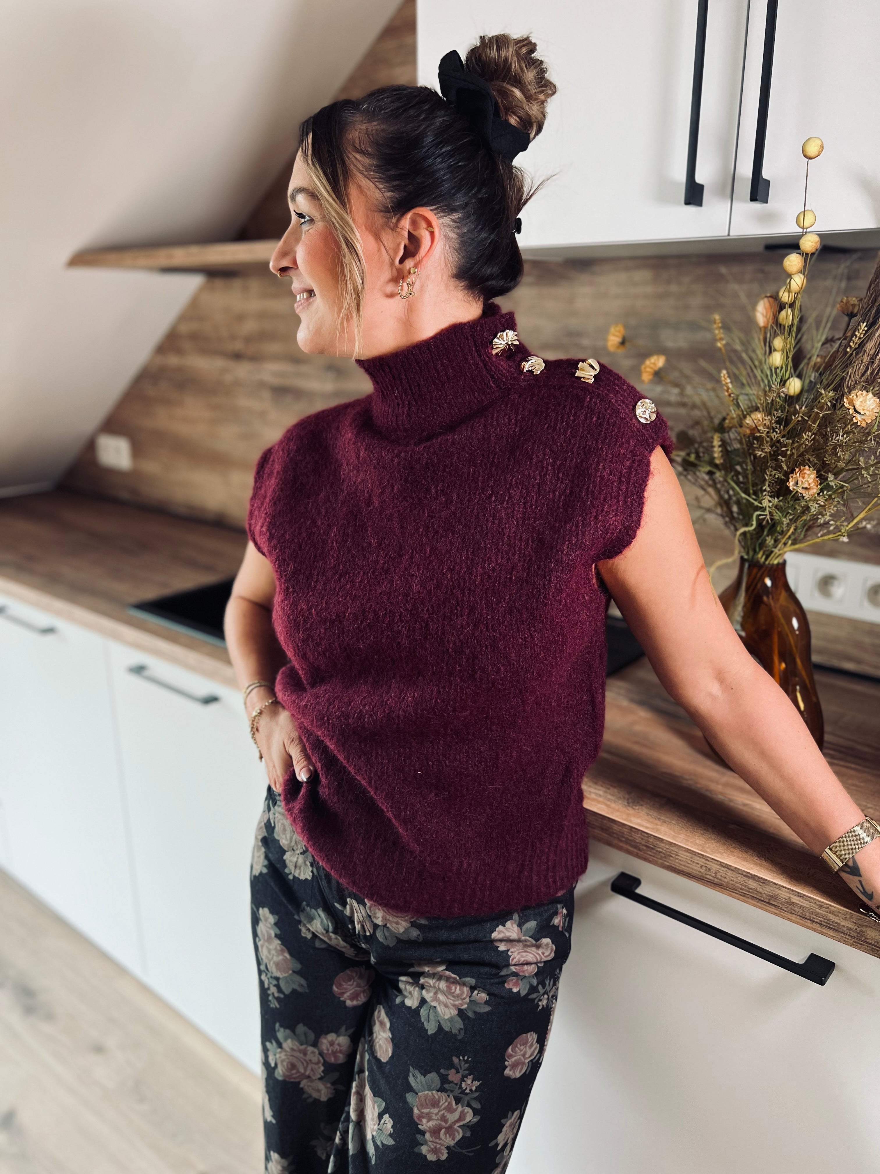 Notre pull sans manches KAORI bordeaux