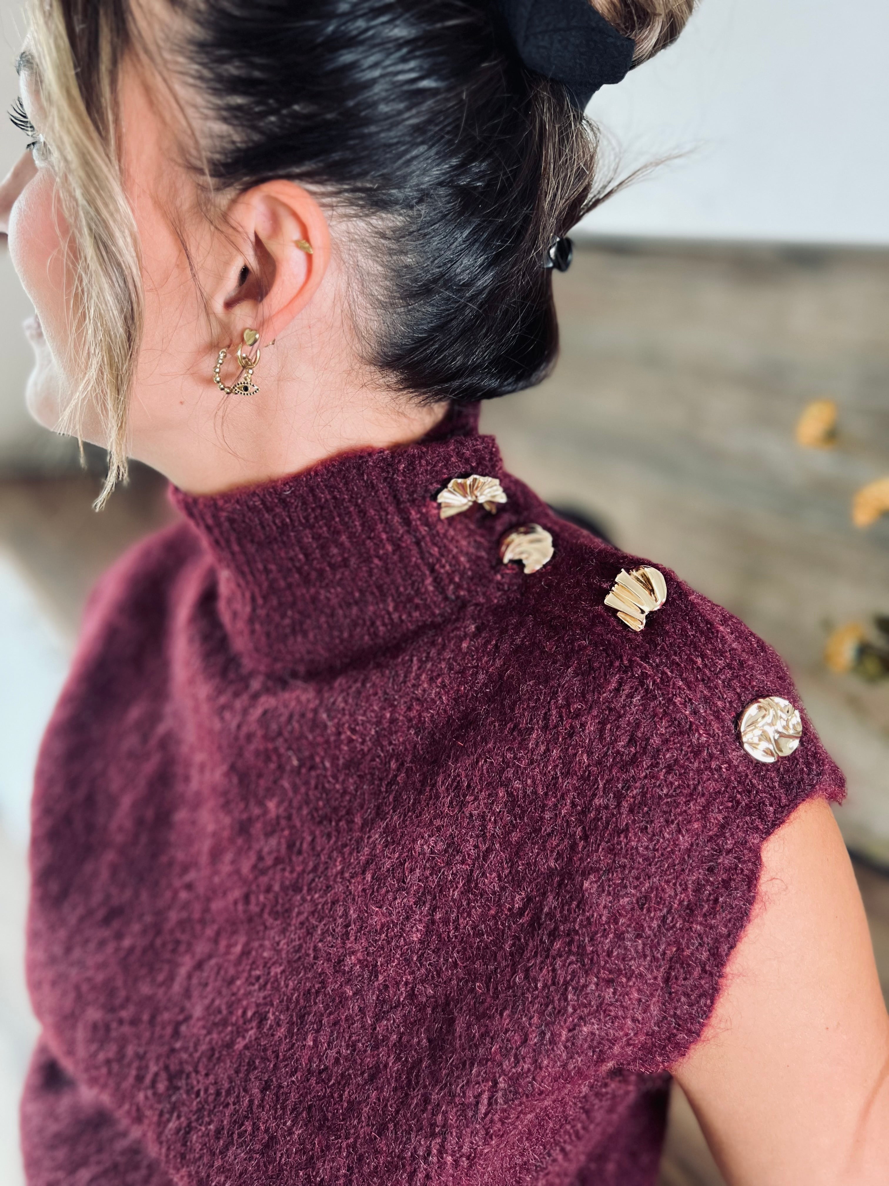 Notre pull sans manches KAORI bordeaux