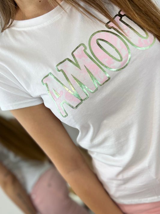 T-shirt AMOUR rose|vert