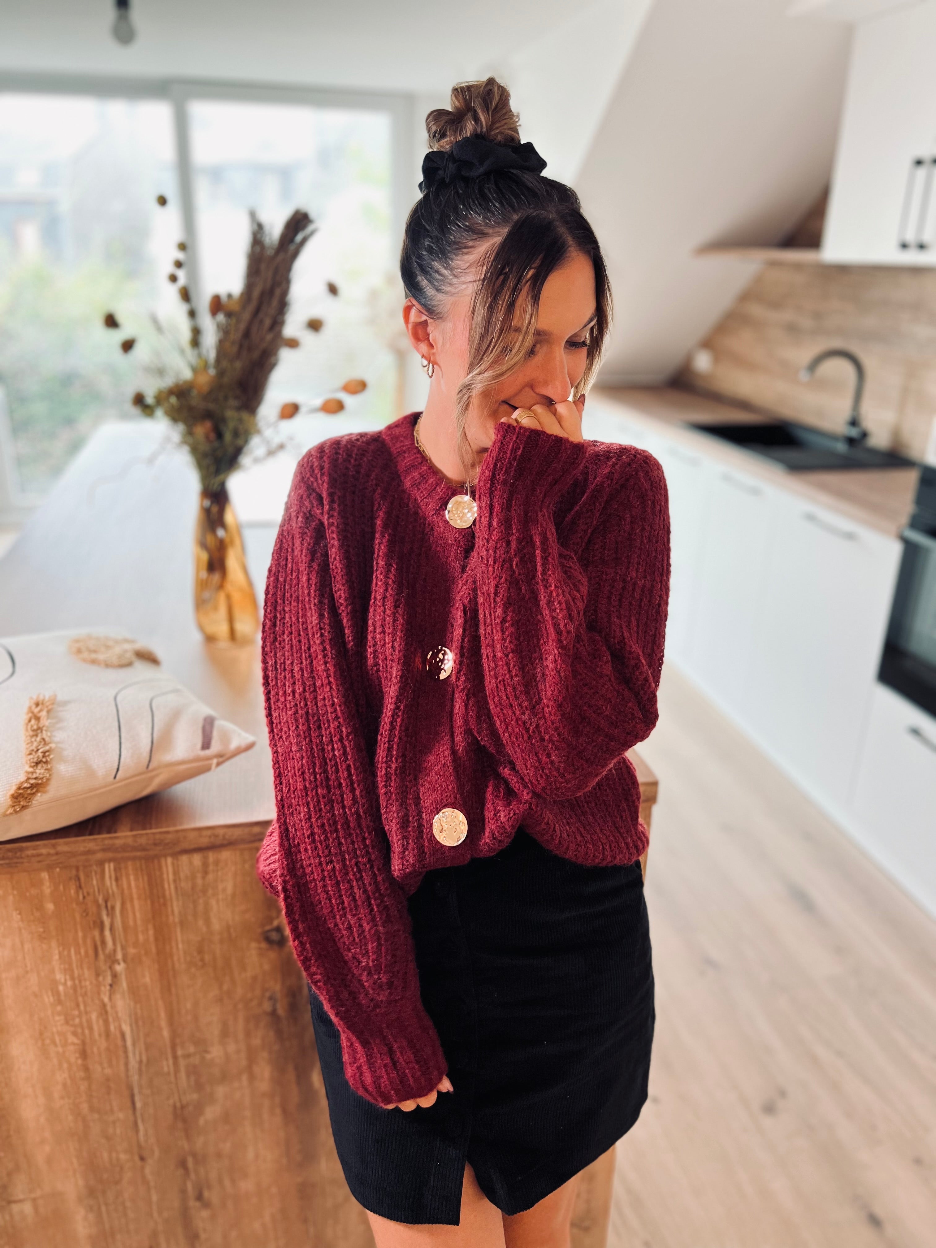 Notre gilet en maille CLÉA bordeaux