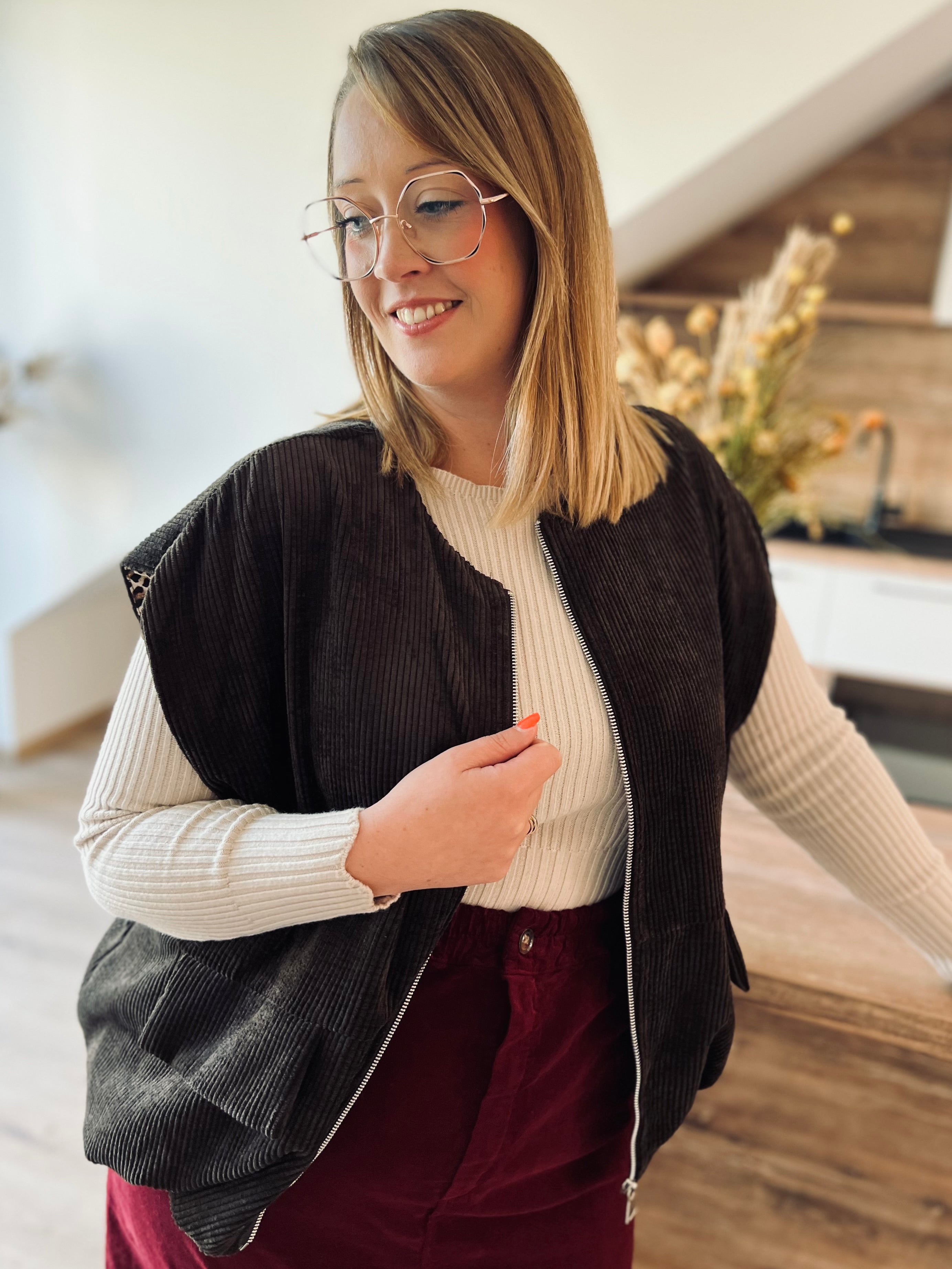 Notre gilet velours ORSO sans manches marron
